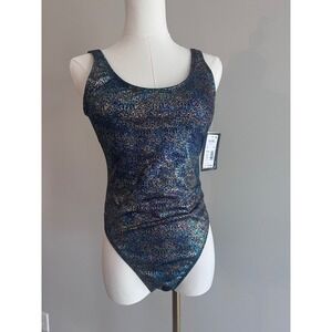 Salt Life‎ Black Metallic High Leg One Piece Swimsuit Medium NEW $73
